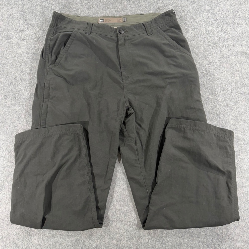 REI Sahara Mens 34x28 Hiking Pants Green Nylon UPF 50+ Cargo Outdoor Trousers